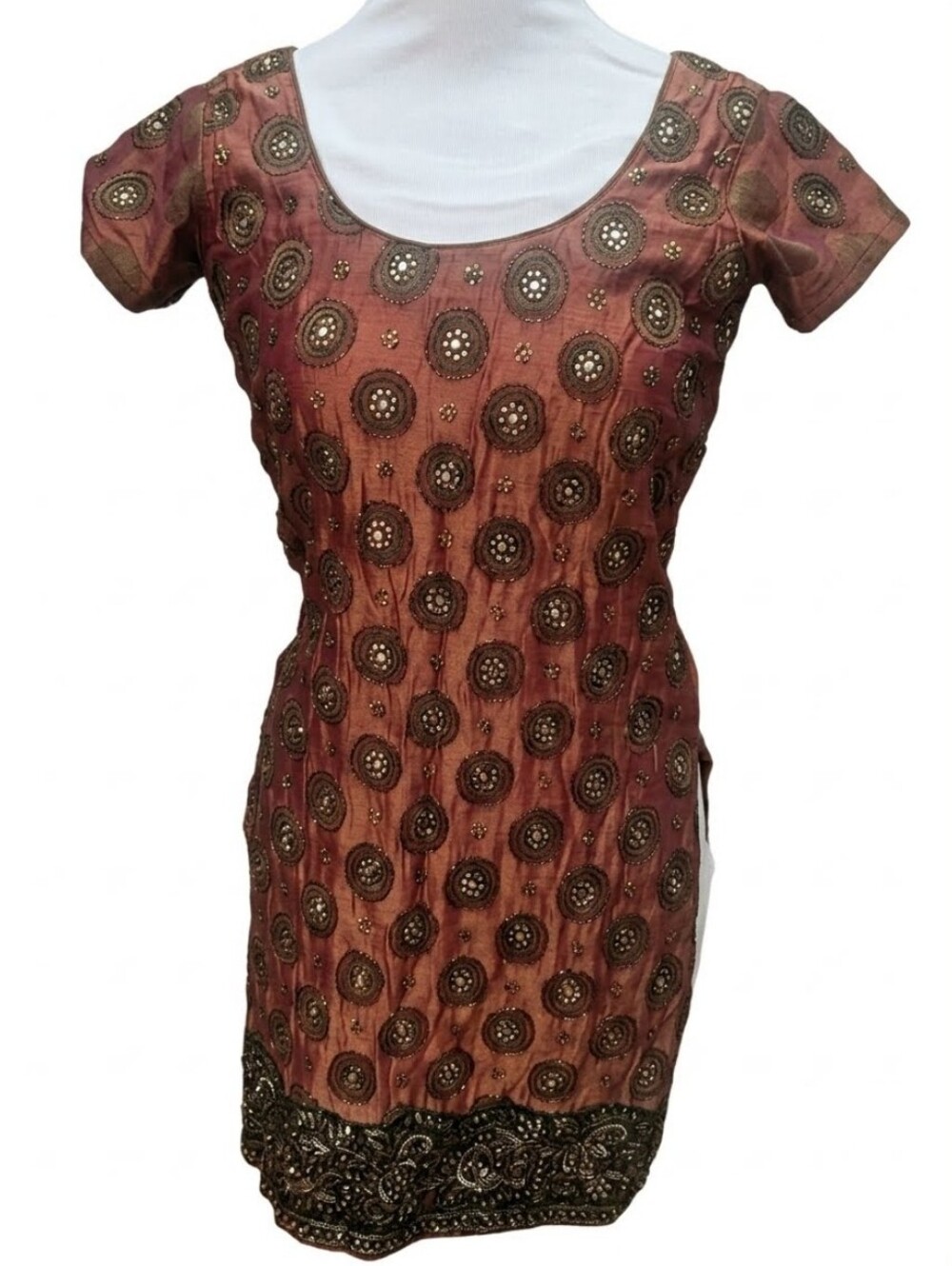 Vintage Indian Kurta Embroidered Dress Top Size S Terracotta Beautiful